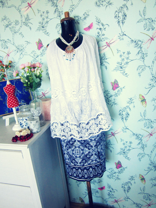 Sukně pencil boho modrobílé léto — foto 4