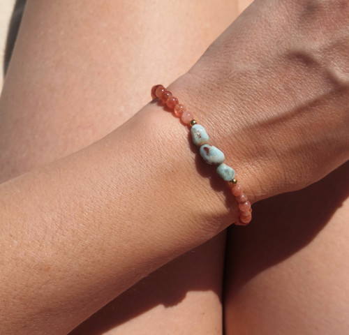Larimar*sluneční kámen*náramek — foto 6