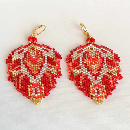 Red Oriental Dangle Beaded Earrings — foto 4