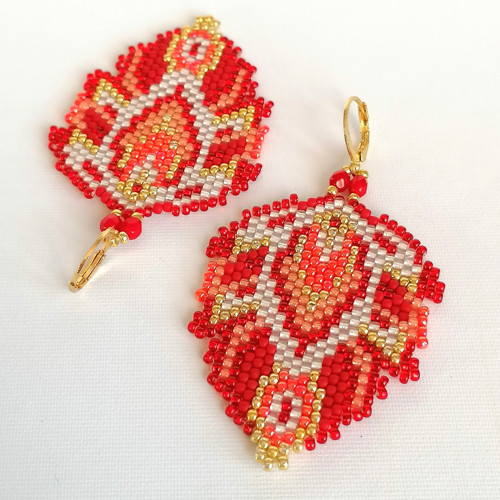 Red Oriental Dangle Beaded Earrings — foto 2