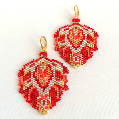 Red Oriental Dangle Beaded Earrings — foto 3