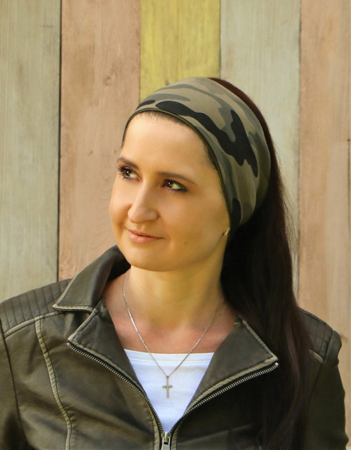 Úpletová čelenka maskáč khaki — foto 2