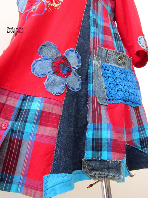 Červené džínové košilové šaty-Boho Chic — foto 6