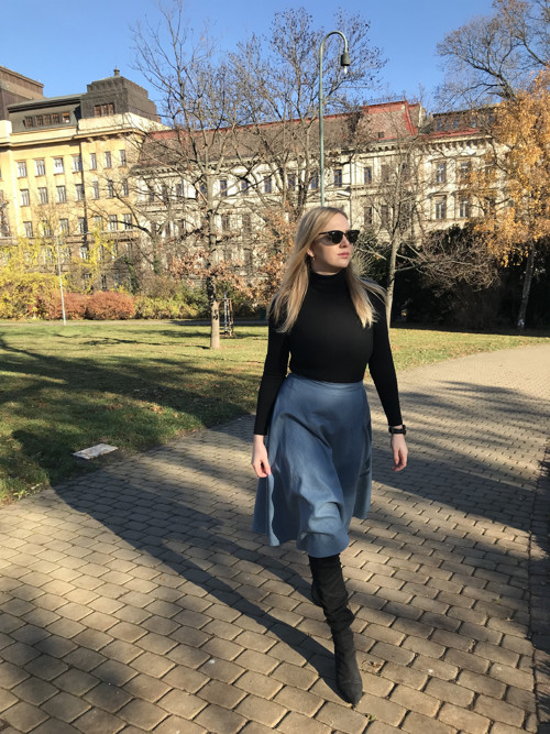 Lněná Zavinovací Sukně Modrá — foto 2