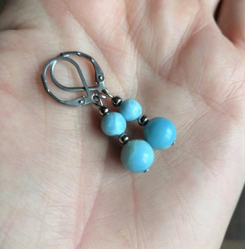 Larimar*kámen Bohů a delfínů*náušnice*ocel — foto 4