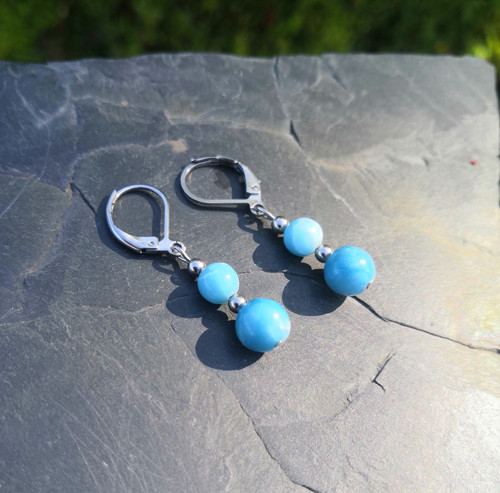 Larimar*kámen Bohů a delfínů*náušnice*ocel — foto 2