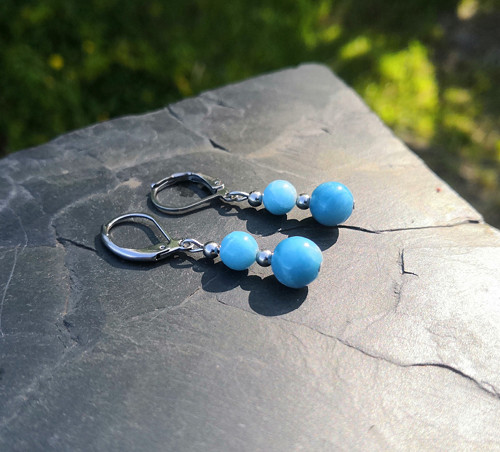 Larimar*kámen Bohů a delfínů*náušnice*ocel — foto 3
