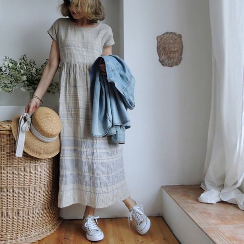 RUTH šaty len - LinLines smetanová/Capri modrá — foto 4