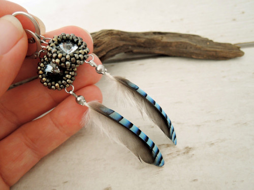 Náušnice "Jay" Anthracite Swarovski Sojčí peří — foto 6