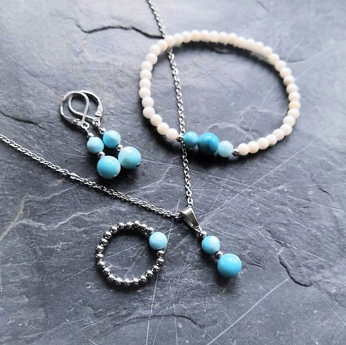 Larimar*kámen Bohů a delfínů*náušnice*ocel — foto 6