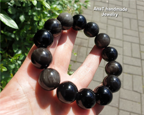 Náramek stříbrný obsidián — foto 3