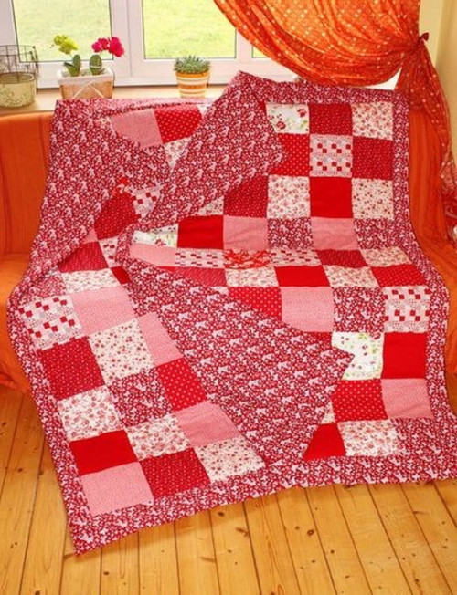Prošívaná Přikrývka,Přehoz Červený Patchwork — foto 2