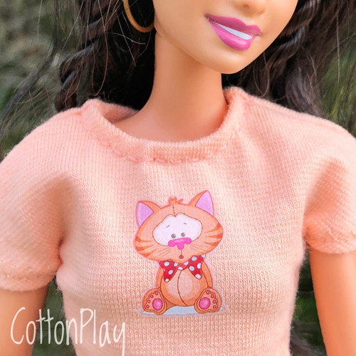 Kočička - tričko pro Barbie, lososové — foto 2