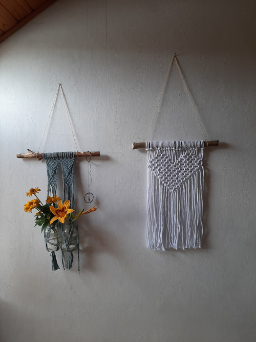Macrame závěs na květiny / modrý — foto 2