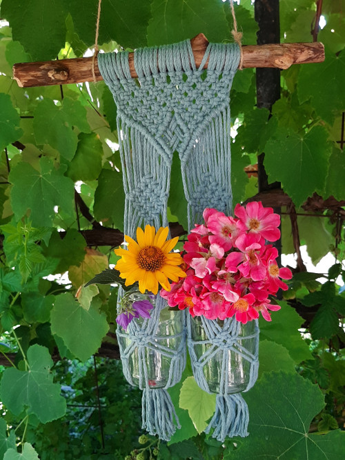 Macrame závěs na květiny / modrý — foto 4