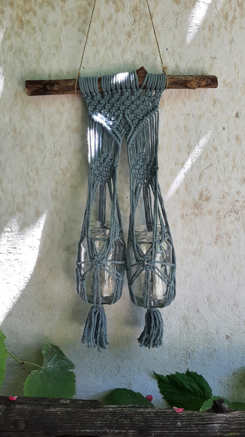 Macrame závěs na květiny / modrý — foto 5