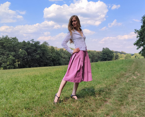 Manšestrová Růžová Midi Sukně — foto 5