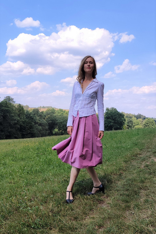 Manšestrová Růžová Midi Sukně — foto 3