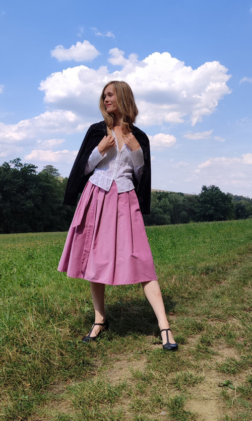 Manšestrová Růžová Midi Sukně — foto 4