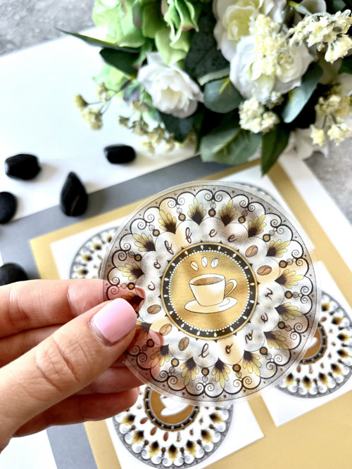 Samolepka mandala Coffee lover, transparentní — foto 3