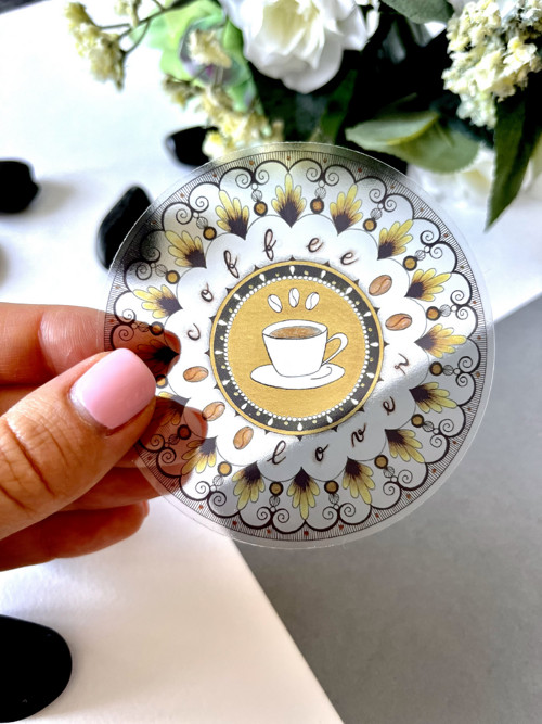 Samolepka mandala Coffee lover, transparentní — foto 4
