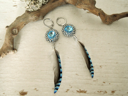 Náušnice "Jay" Really blue Swarovski Sojčí peří — foto 3