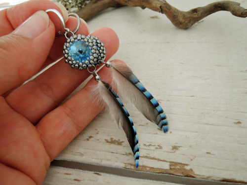 Náušnice "Jay" Really blue Swarovski Sojčí peří — foto 4