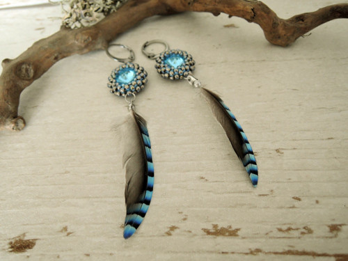 Náušnice "Jay" Really blue Swarovski Sojčí peří — foto 2