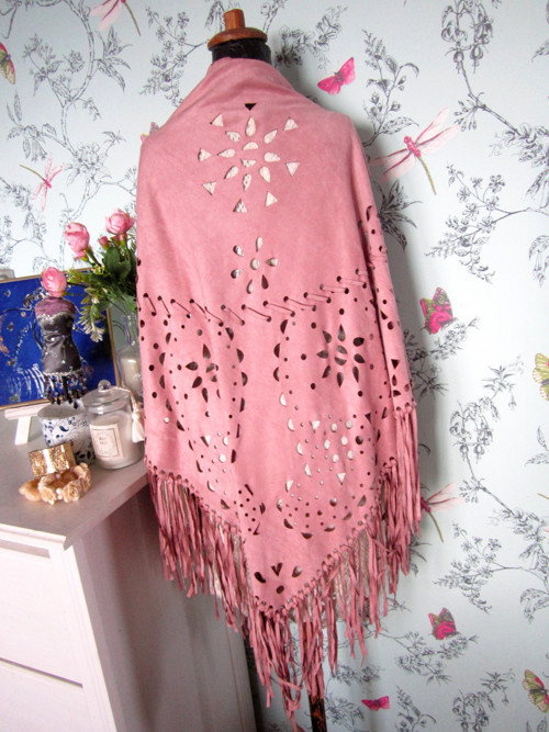 Boho pončo pléd powder pink — foto 4