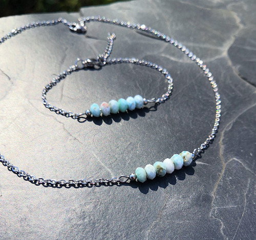 Náramek*larimar*broušené rondelky*chir.ocel — foto 5