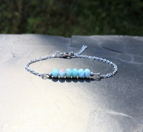 Náramek*larimar*broušené rondelky*chir.ocel — foto 2