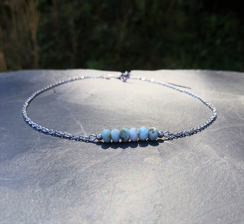 Náhrdelník*larimar*broušené rondelky*chir.ocel — foto 4
