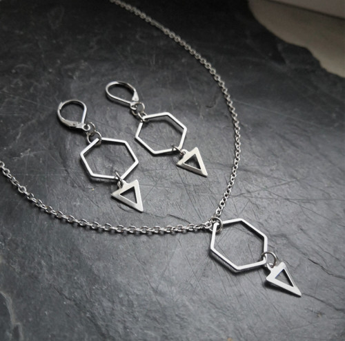 Ocelové náušnice*hexagon*trojúhelník — foto 3