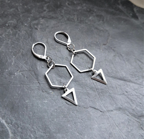 Ocelové náušnice*hexagon*trojúhelník — foto 2