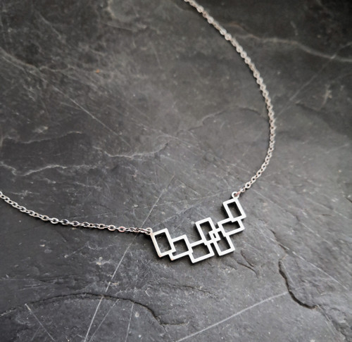 Ocelový náhrdelník*geometrie*čtverce — foto 6
