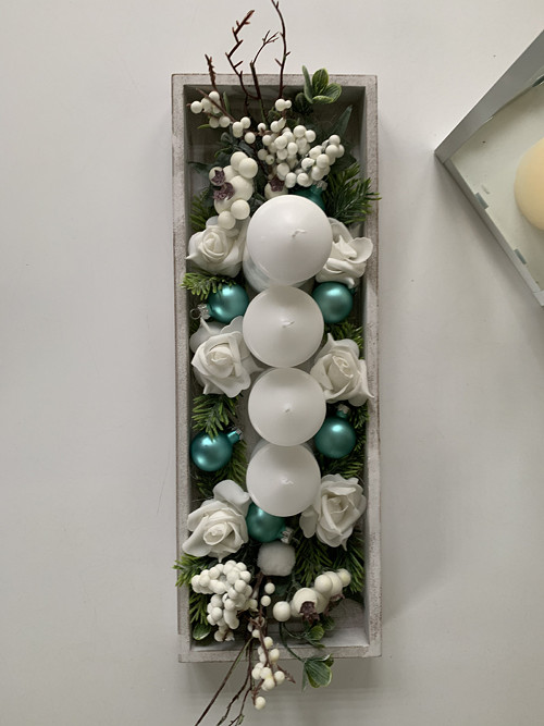 Adventní svícen bílo zelený 40 cm — foto 4
