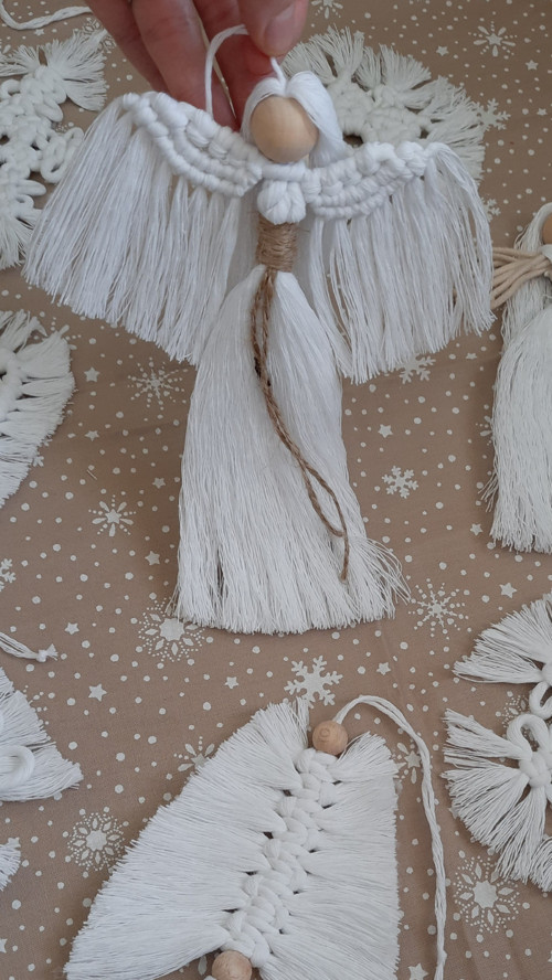 Vánoční macramé ozdoby Bílá sada 8 — foto 4