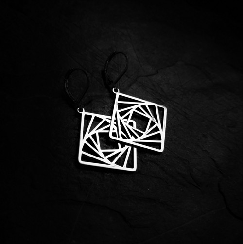 Ocelové náušnice*geometrie*čtverce — foto 4
