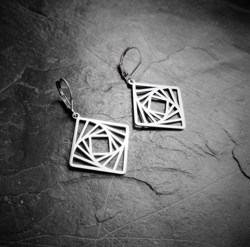 Ocelové náušnice*geometrie*čtverce — foto 2
