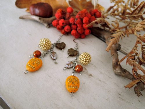 Náušnice Happy halloween Skull... Mustard — foto 4