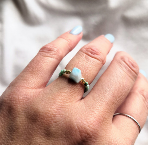 Larimar*tyrkys Peru*broušený*prsten — foto 2