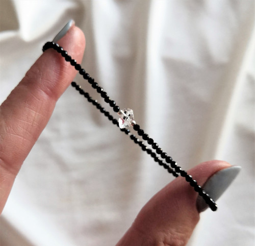 Diamant Herkimer*černý turmalín*stříbro*náramek — foto 4