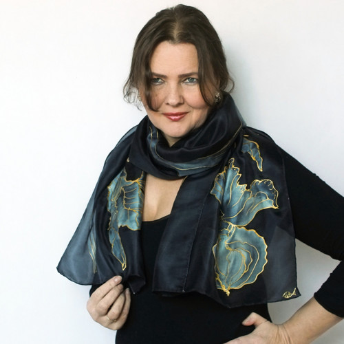 Hedvábný šál - Black iris — foto 3