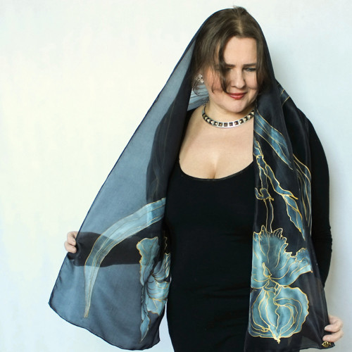 Hedvábný šál - Black iris — foto 4