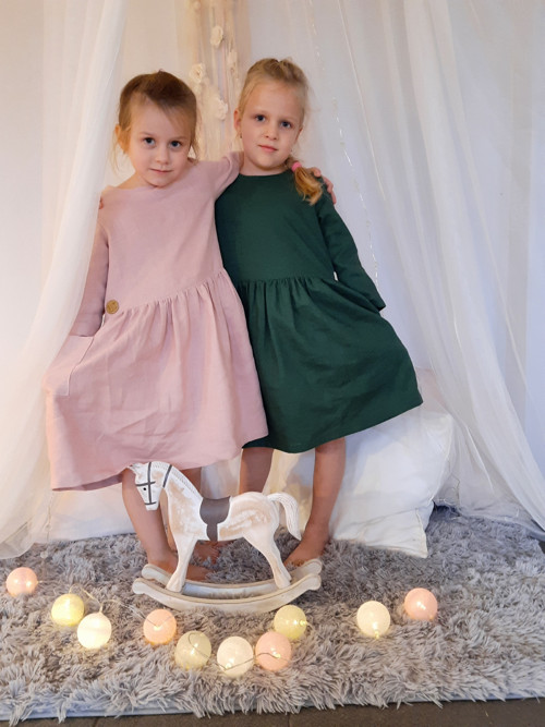 Dívčí lněné šaty - Dusty pink — foto 2