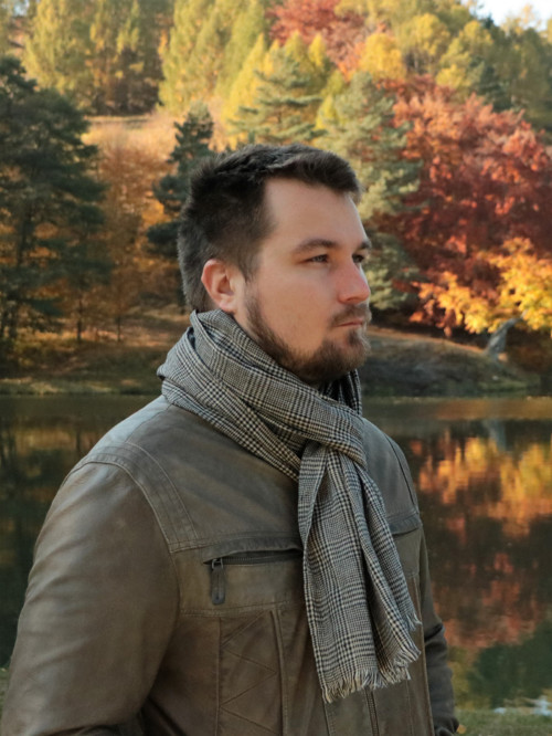 Ľanový šál káro hnedé — foto 3