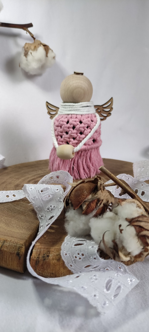 Makramé andělka - aroma difuzér - růžová — foto 3