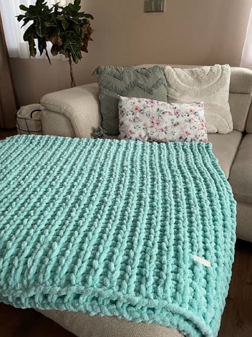 Mintová pletená deka — foto 3