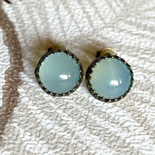 Bronzové naušnice s aqua chalcedony - puzety — foto 4
