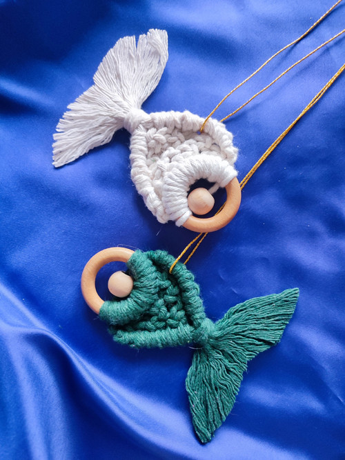 Macramé zelená rybička kapřík — foto 6